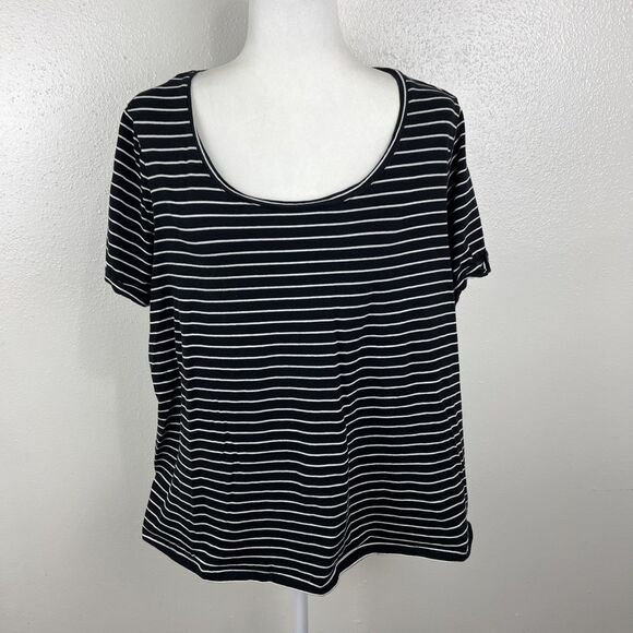 J Jill Shirt Women Extra Large Black White Stripe Everyday Cotton Tee S/S Casual - Picture 6 of 11